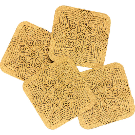 Cork Coasters Inspired by Ajrakh print