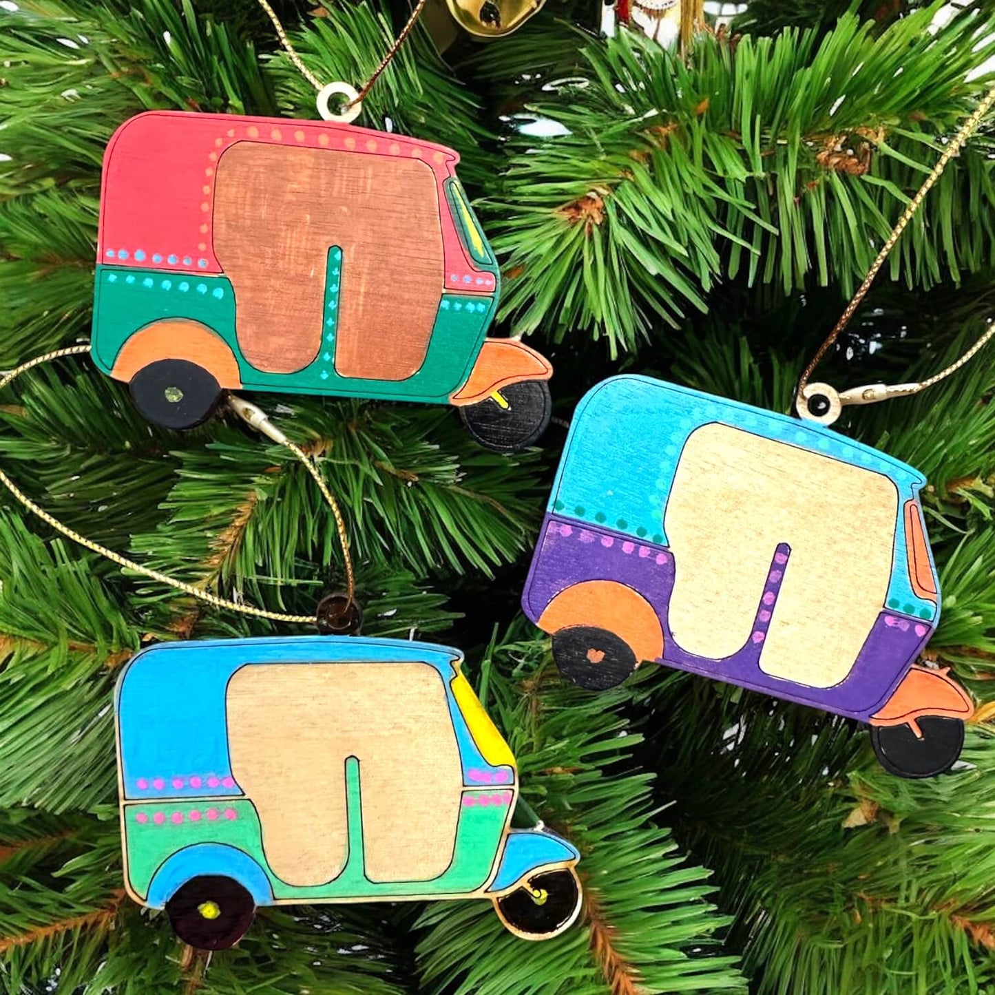 Whimsical Autorickshaw Ornament (1 ornament) | Indian-Inspired Christmas Decor | Colorful Traditional Holiday Ornament
