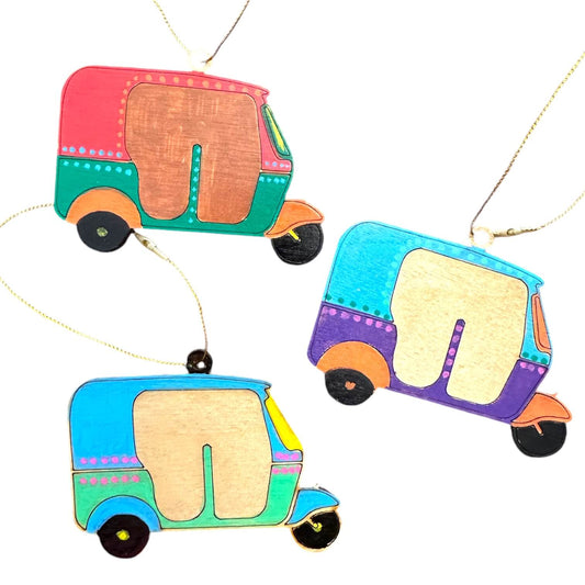 Whimsical Autorickshaw Ornament (1 ornament) | Indian-Inspired Christmas Decor | Colorful Traditional Holiday Ornament