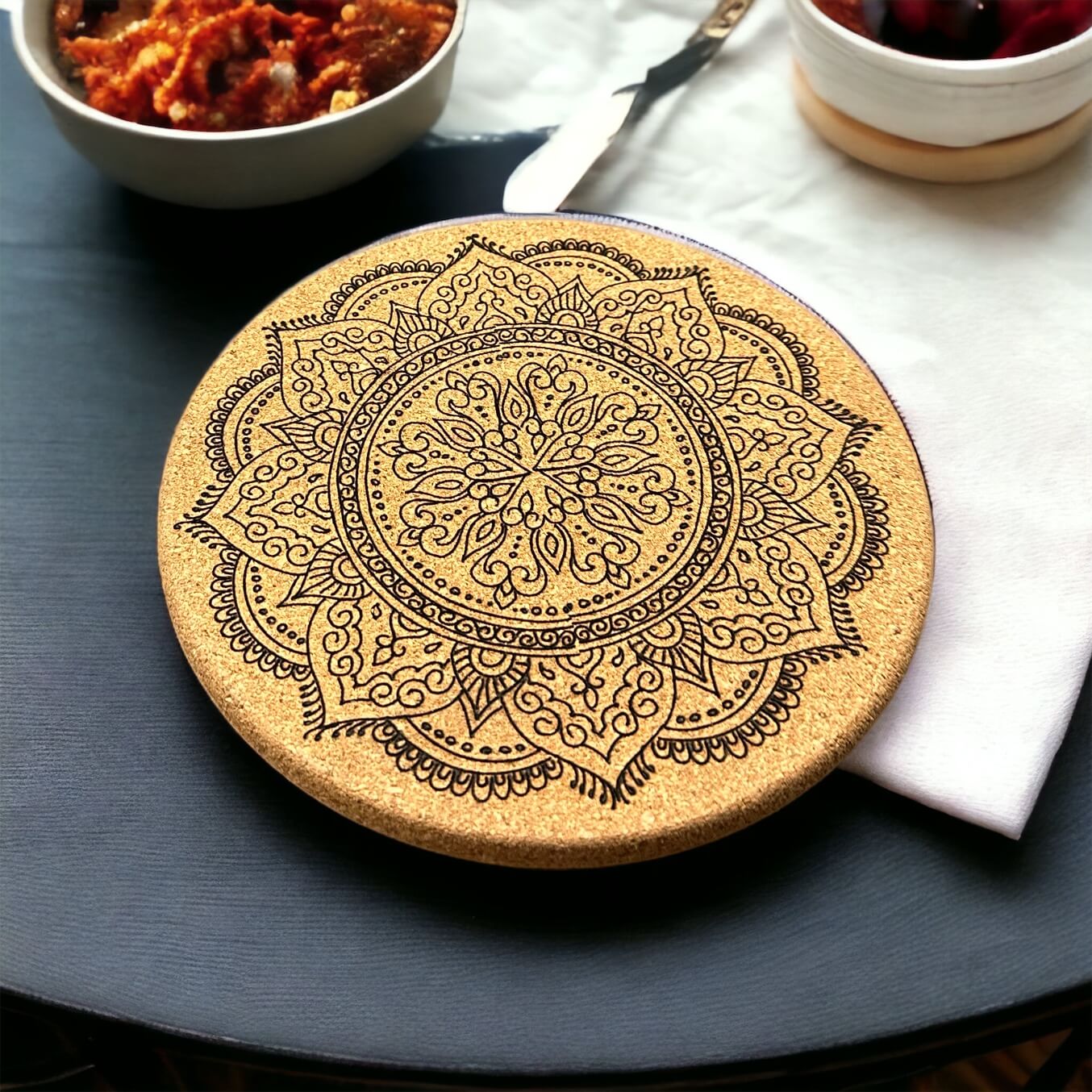 Cork Trivet Mandala Design Tinted Heritage