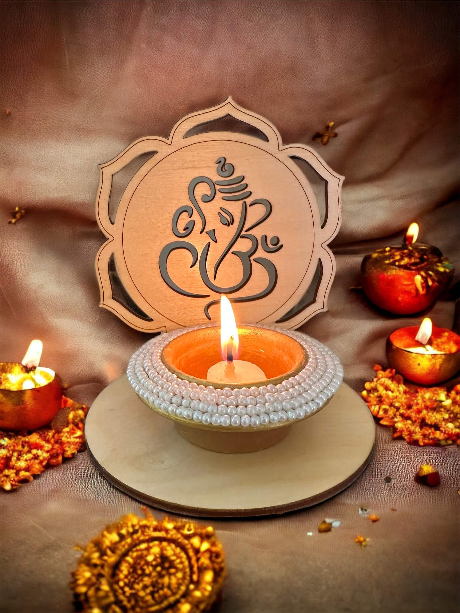 Ganesha Tea Light Candle Holder Tinted Heritage