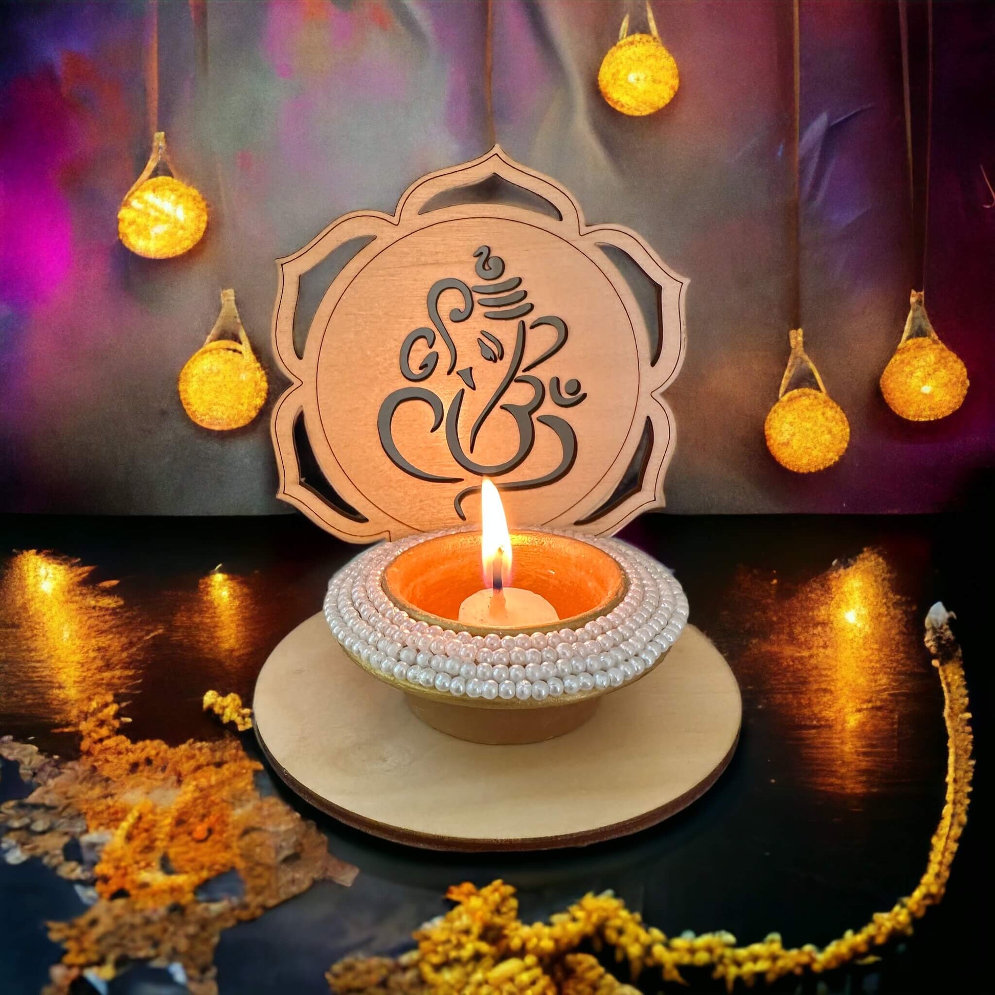 Ganesha Tea Light Candle Holder Tinted Heritage