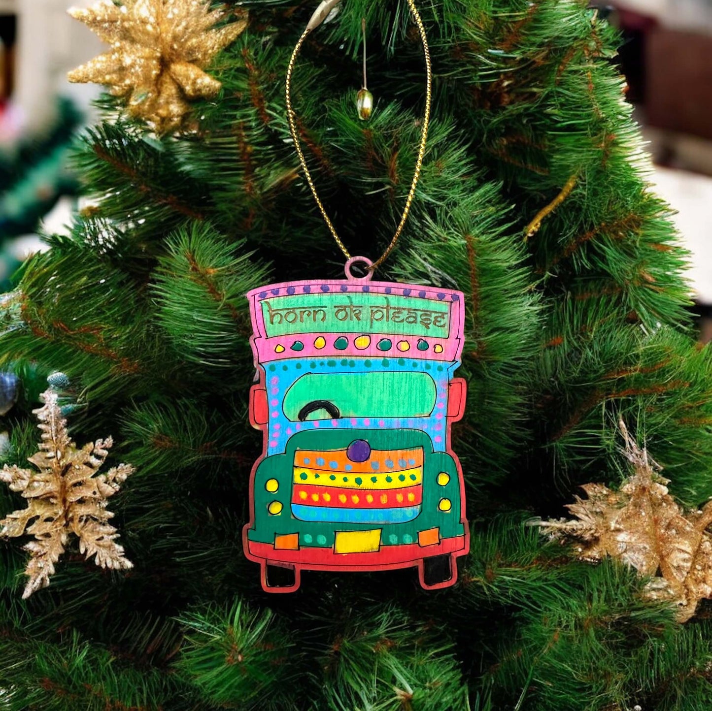 Horn Ok Please Truck Ornament – Indian-Inspired Christmas Decor | Colorful Traditional Holiday Ornament