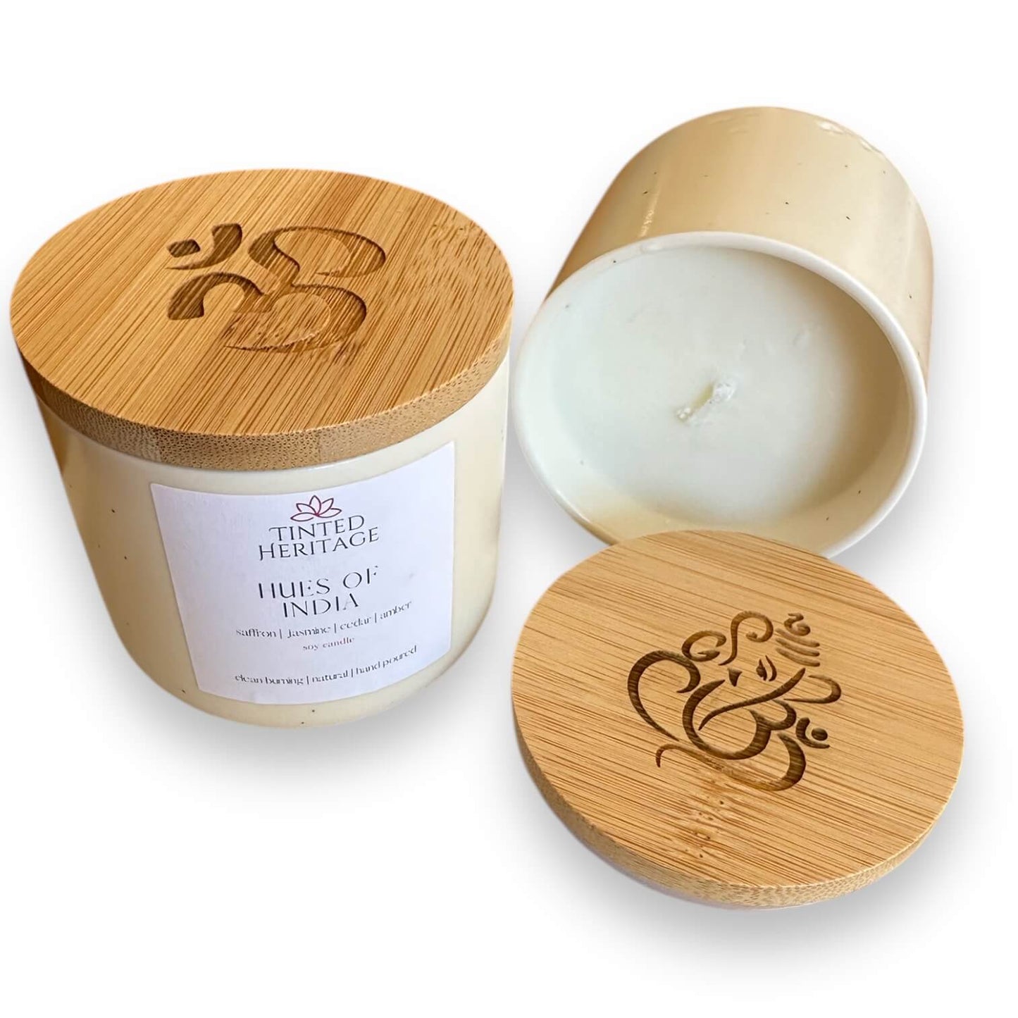 Hues of India – Luxury Handcrafted Soy Candle with Saffron, Amber & Jasmine| Engraved lids Inspired by Indian Traditions