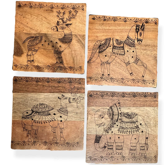 Madhubani Painting Style Animal Coasters