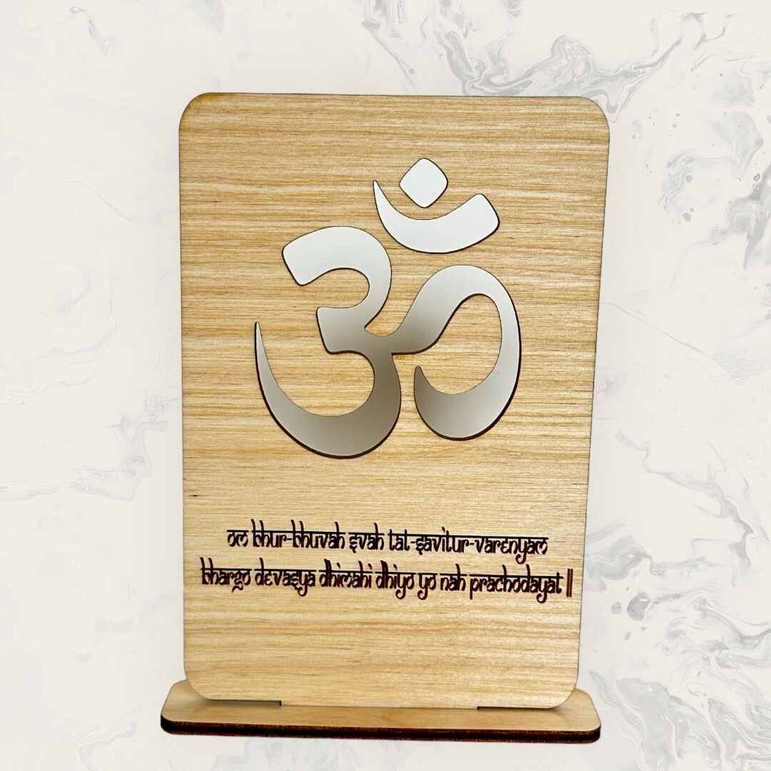 Om-Gayatri Mantra Desk Sign Tinted Heritage
