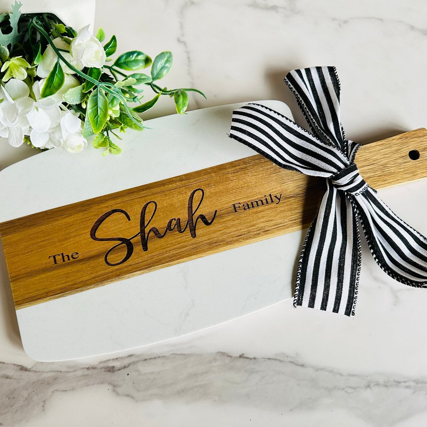 Personalized Marble and Acacia Serving Board Tinted Heritage