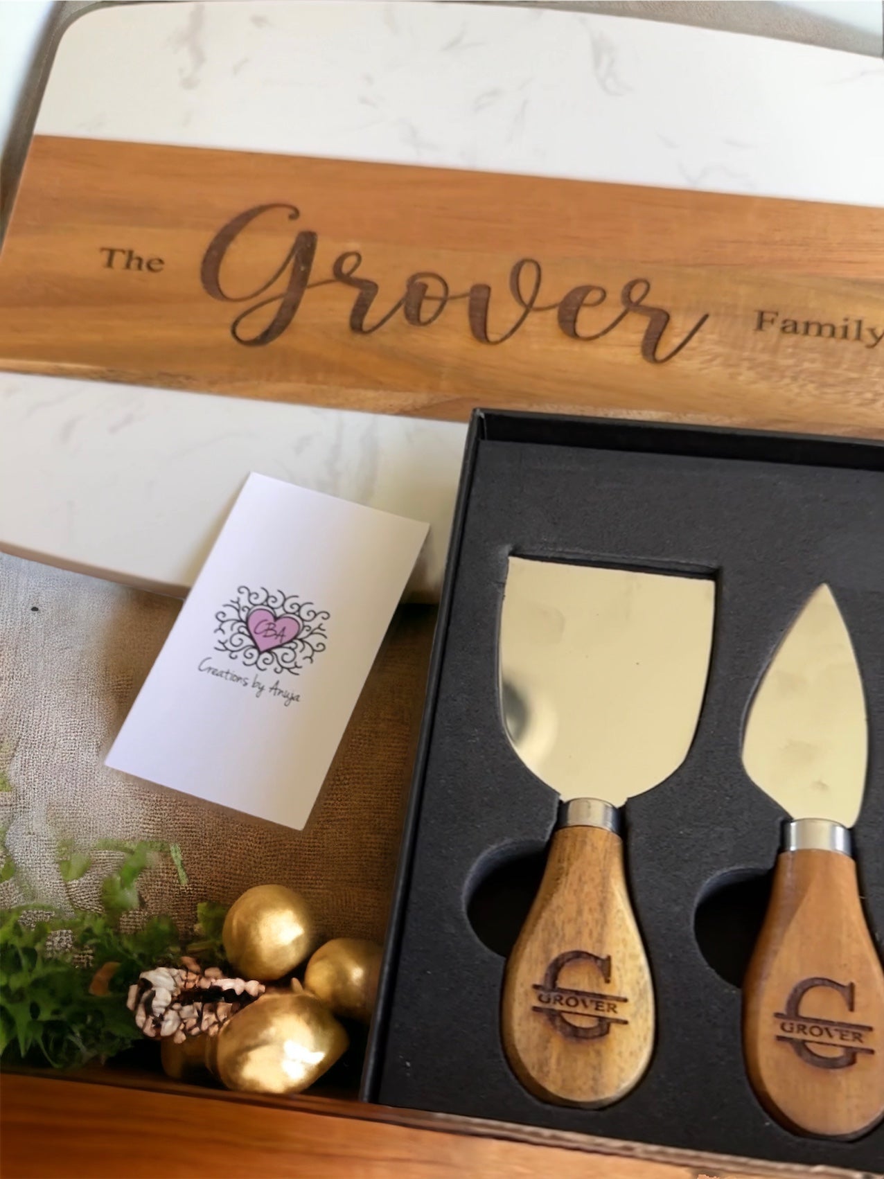 Personalized Marble and Acacia Serving Board Tinted Heritage