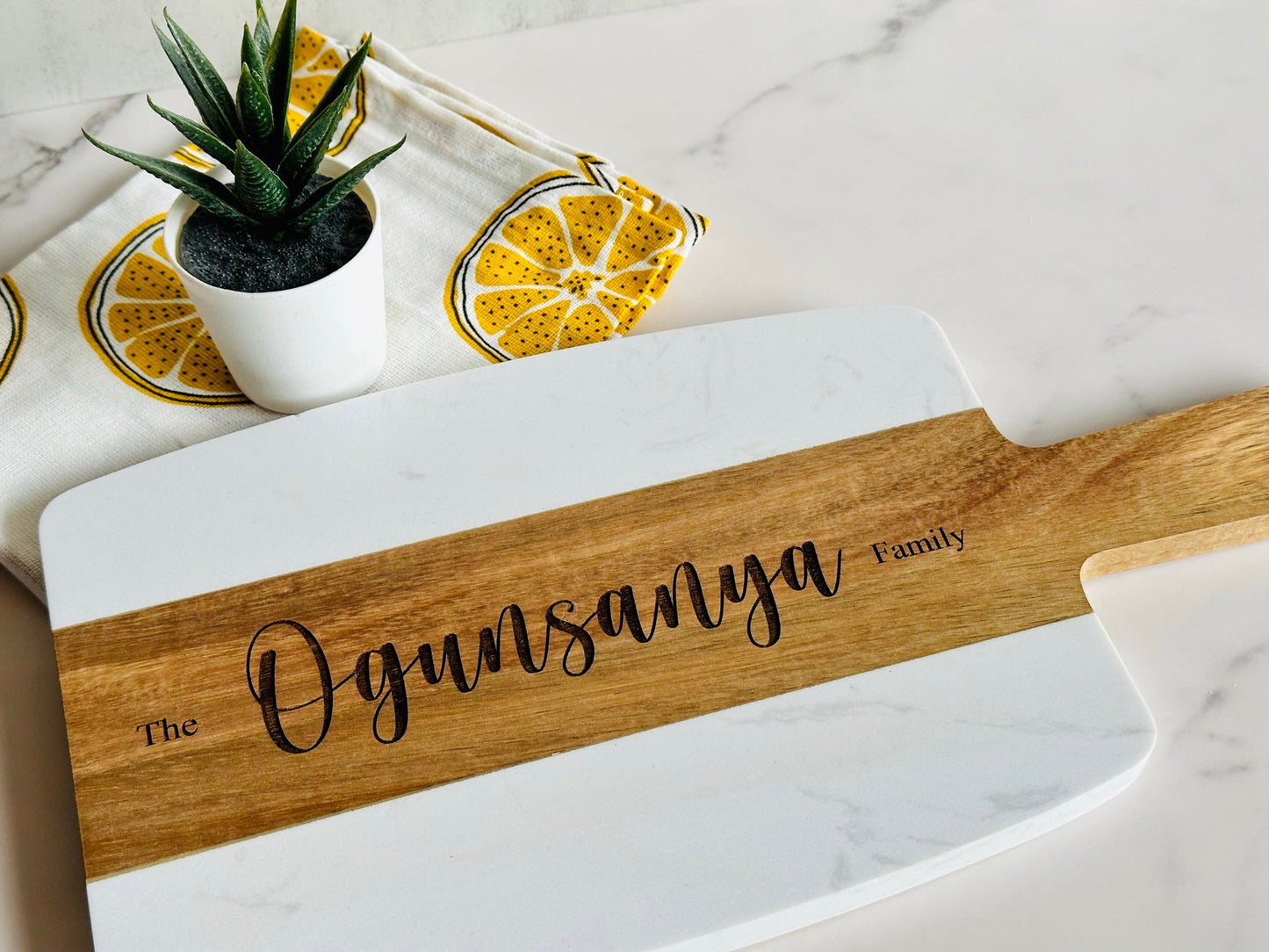 Personalized Marble and Acacia Serving Board Tinted Heritage