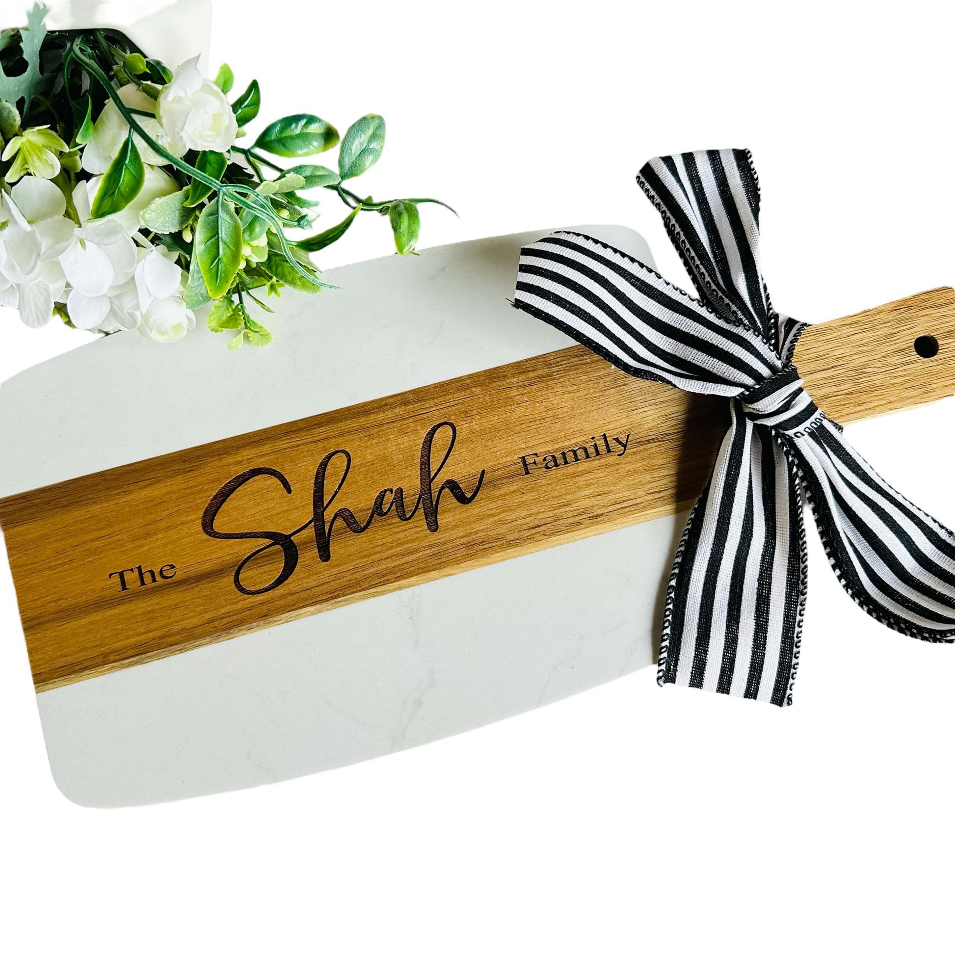 Personalized Marble and Acacia Serving Board Tinted Heritage