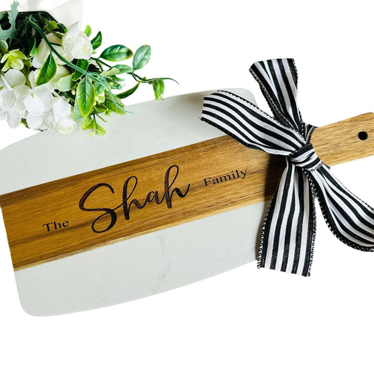 Personalized Marble and Acacia Serving Board Tinted Heritage