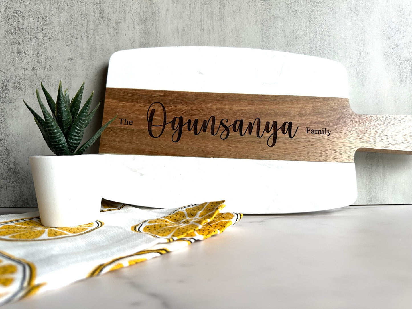 Personalized Marble and Acacia Serving Board Tinted Heritage