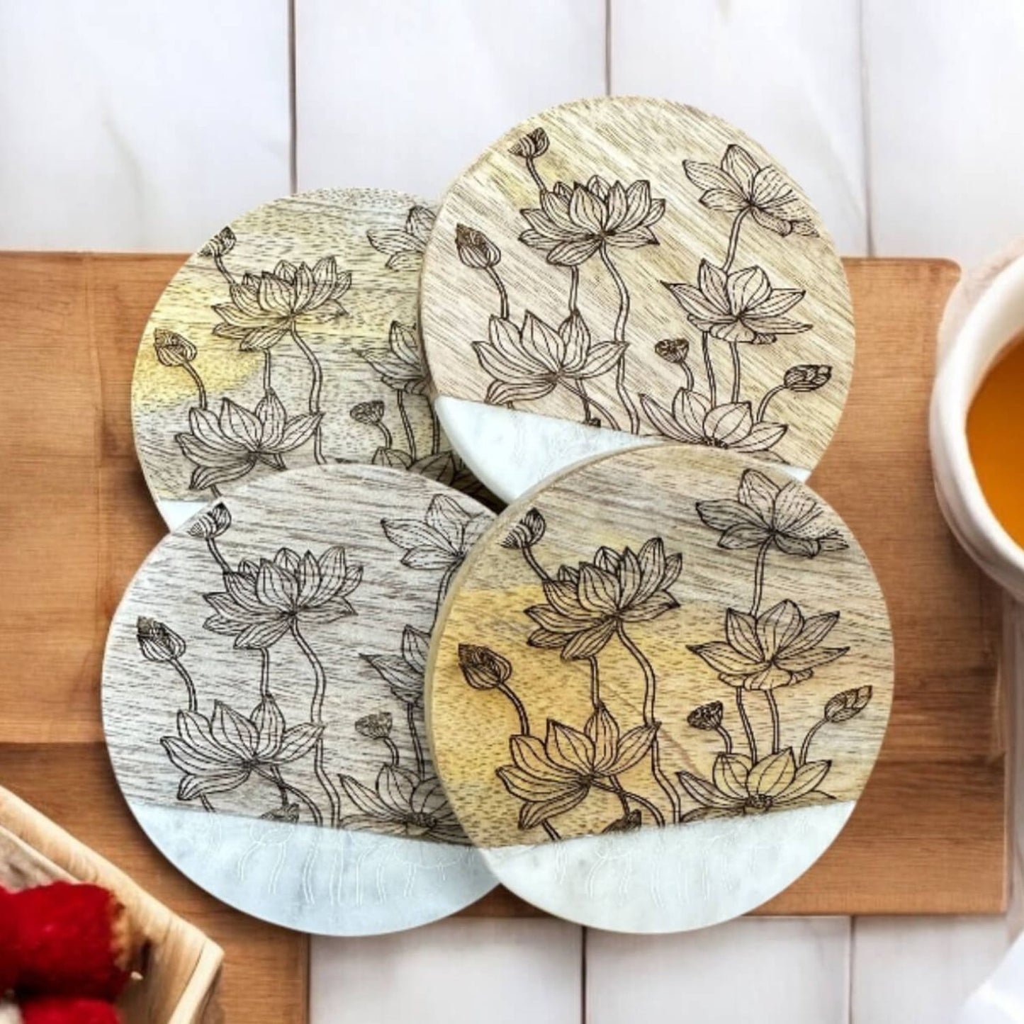 Pichwai Lotus Round Coasters – Set of 4
