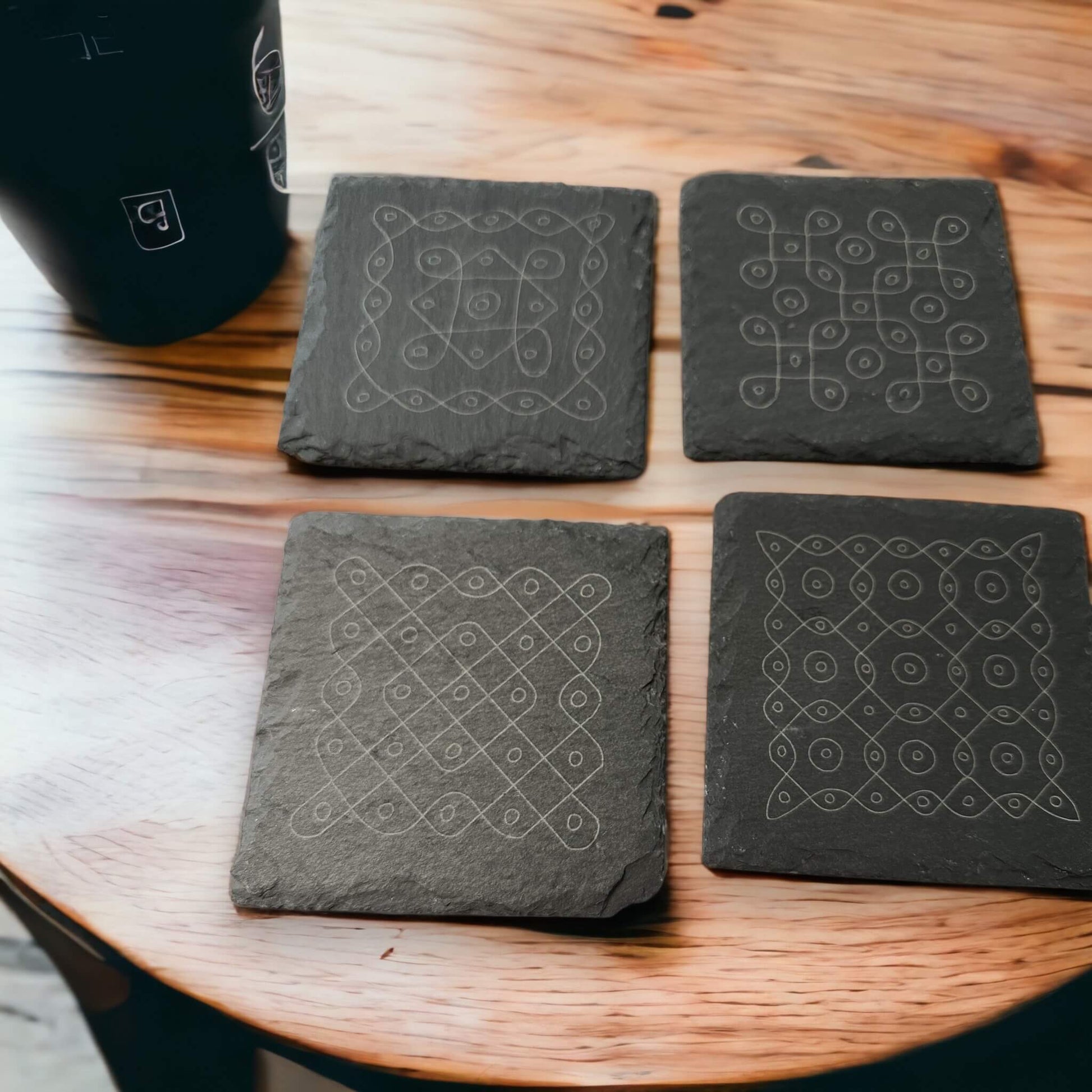 Slate Coasters with Kolam Art design Tinted Heritage