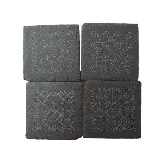 Slate Coasters with Kolam Art design Tinted Heritage