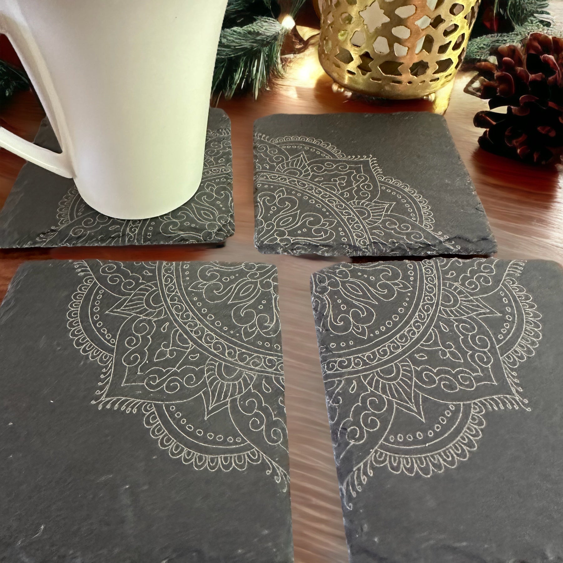 Mandala Design Slate Coasters Tinted Heritage