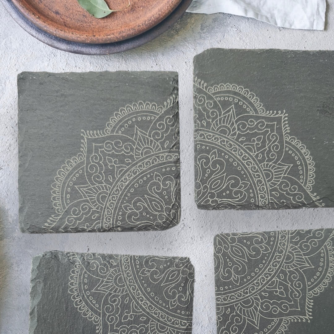 Mandala Design Slate Coasters Tinted Heritage
