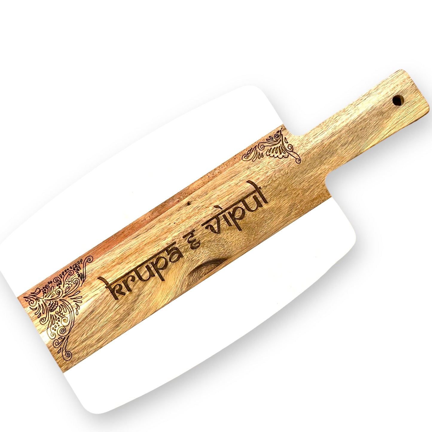 Personalized Acacia Marble Cheese Board with Mehendi design Tinted Heritage