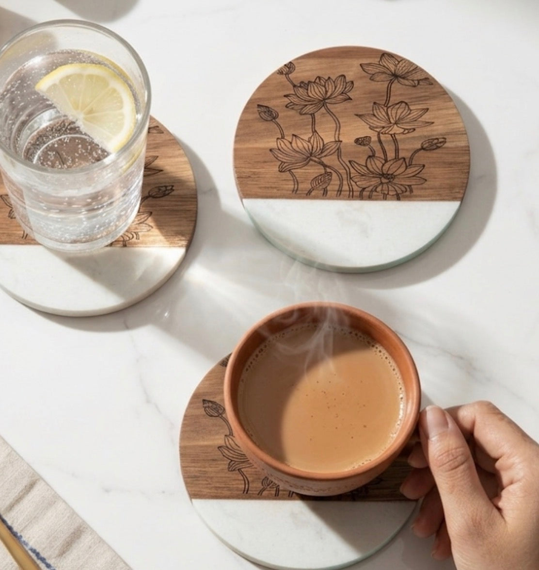 Pichwai Lotus Round Coasters – Set of 4