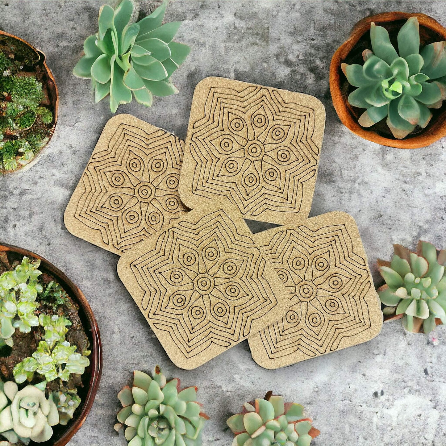 Cork Coasters Inspired by Ajrakh print