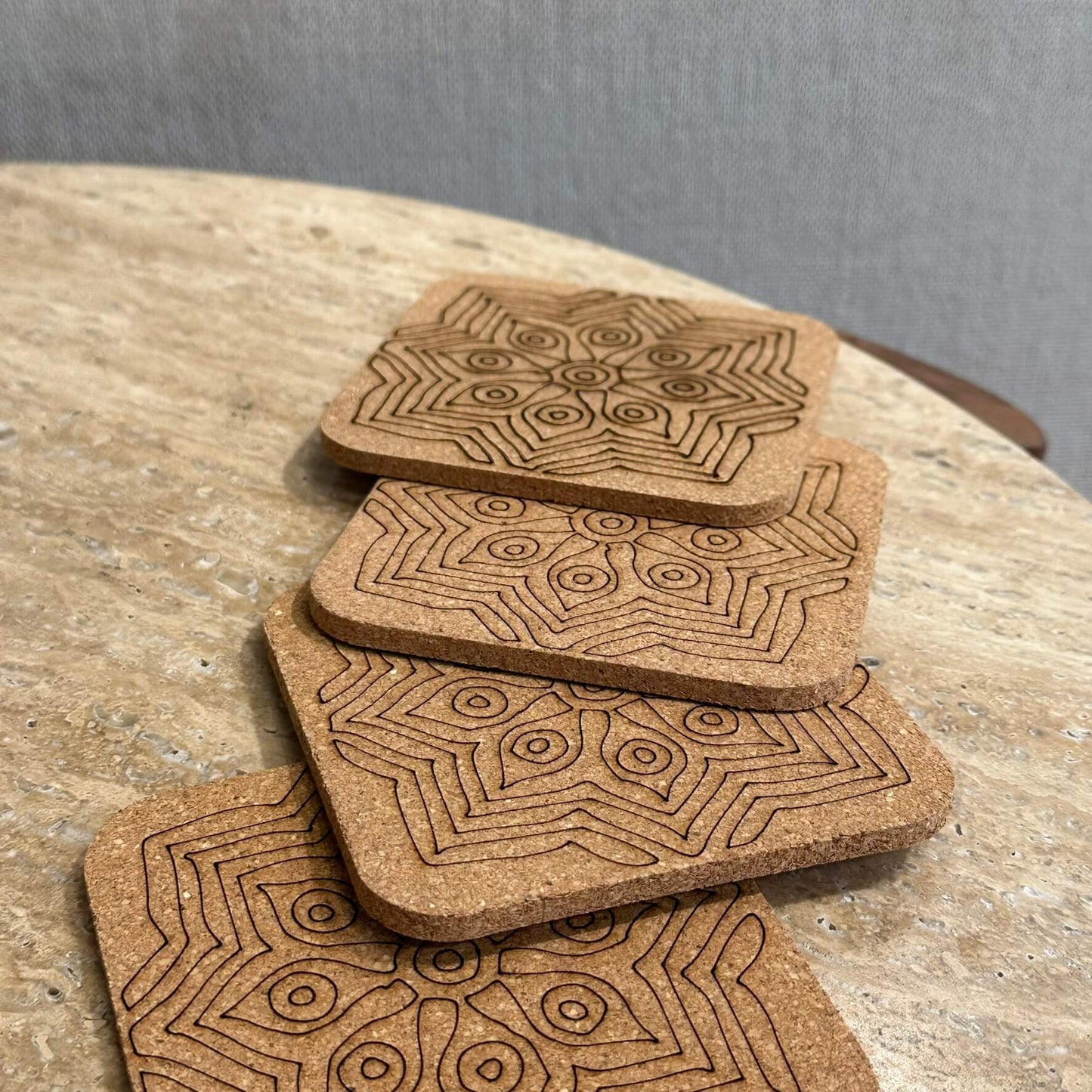 Cork Coasters Inspired by Ajrakh print