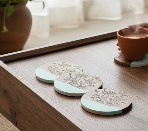 Pichwai Lotus Round Coasters – Set of 4