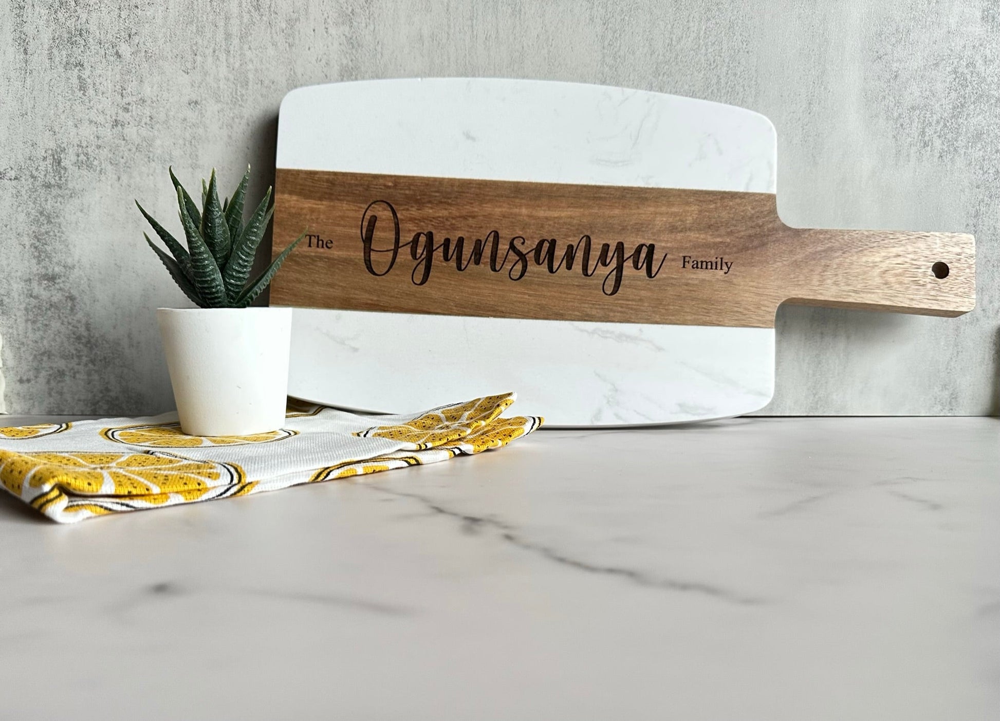 Personalized Marble and Acacia Serving Board Tinted Heritage