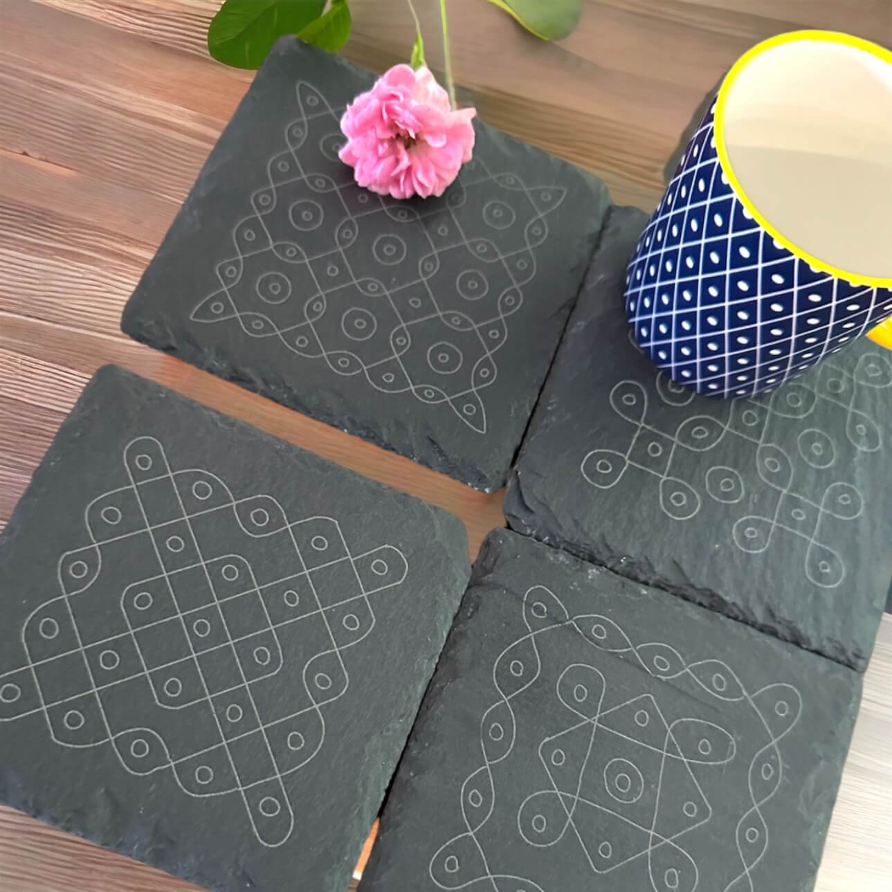 Slate Coasters with Kolam Art design Tinted Heritage