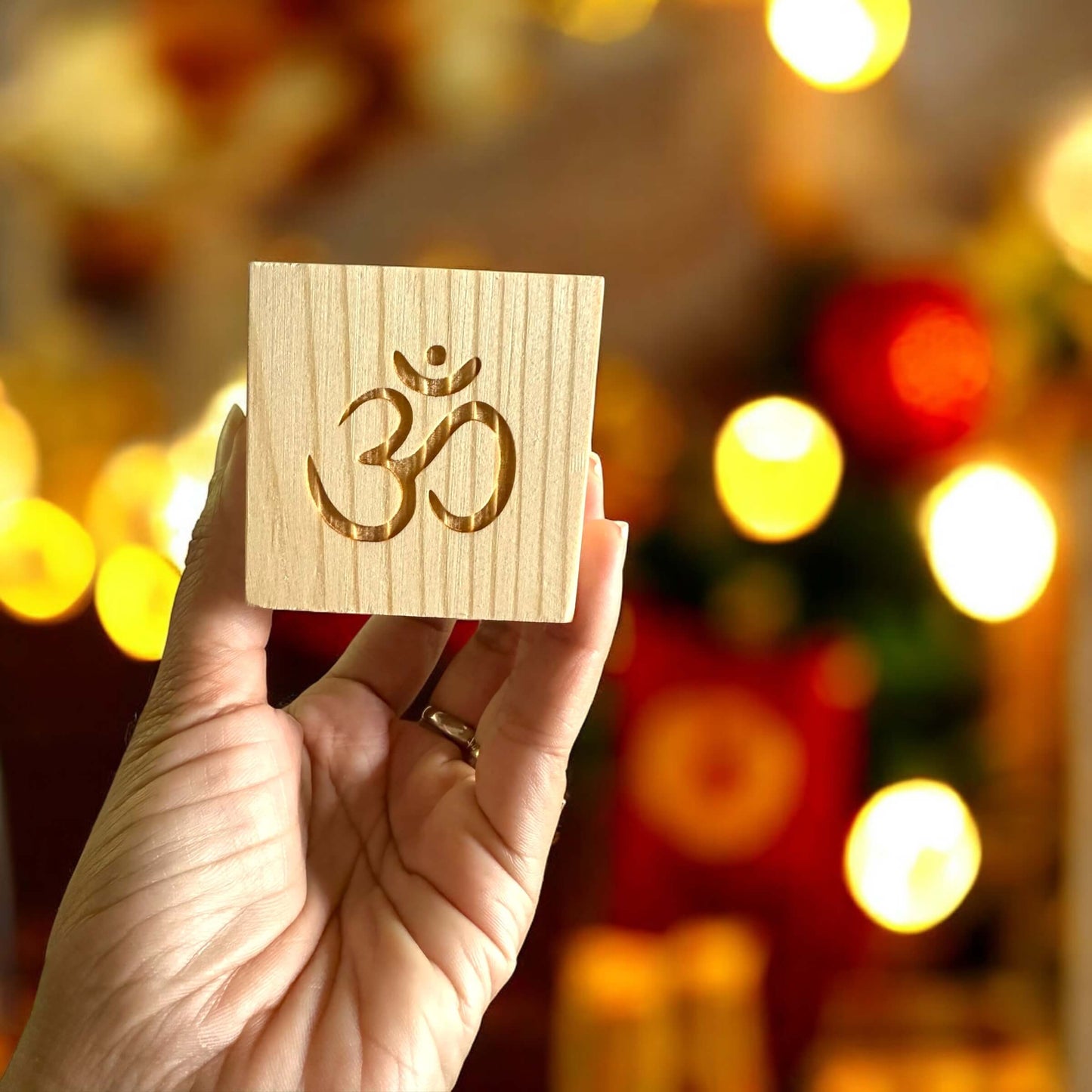 Wooden Tealight Holder - Ganeshji & Om