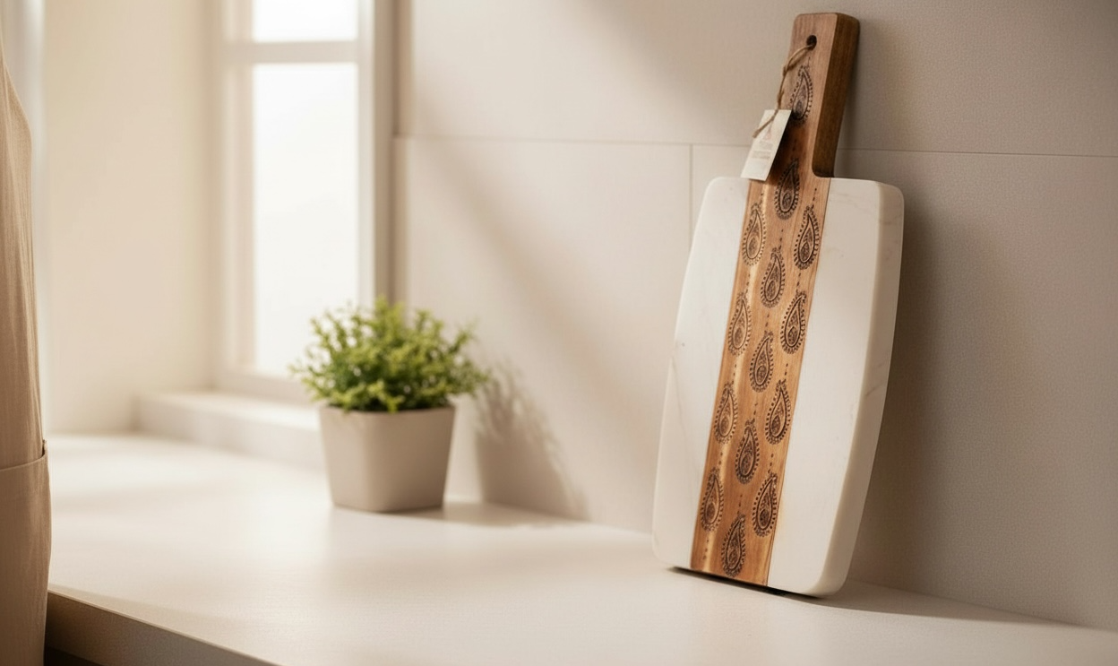 Tinted Heritage's signature Serving board with paisley design engraved